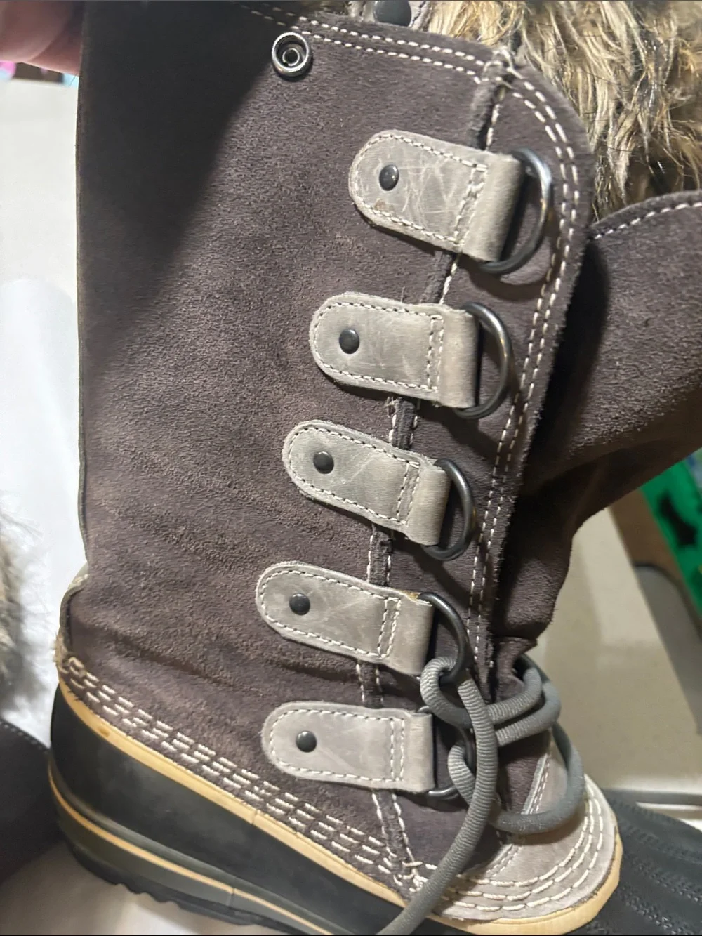 Sorel Women's Dark Brown Fur-Trim Waterproof Lace-Up Winter Boots